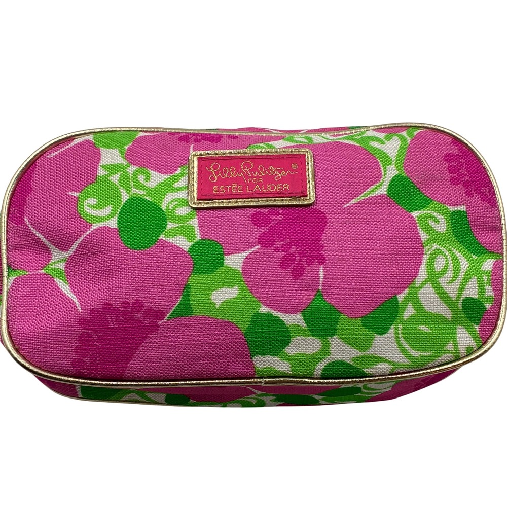 Lilly Pulitzer for‎ Estee Lauder Pink Green Floral Cosmetic Makeup Bag Pouch